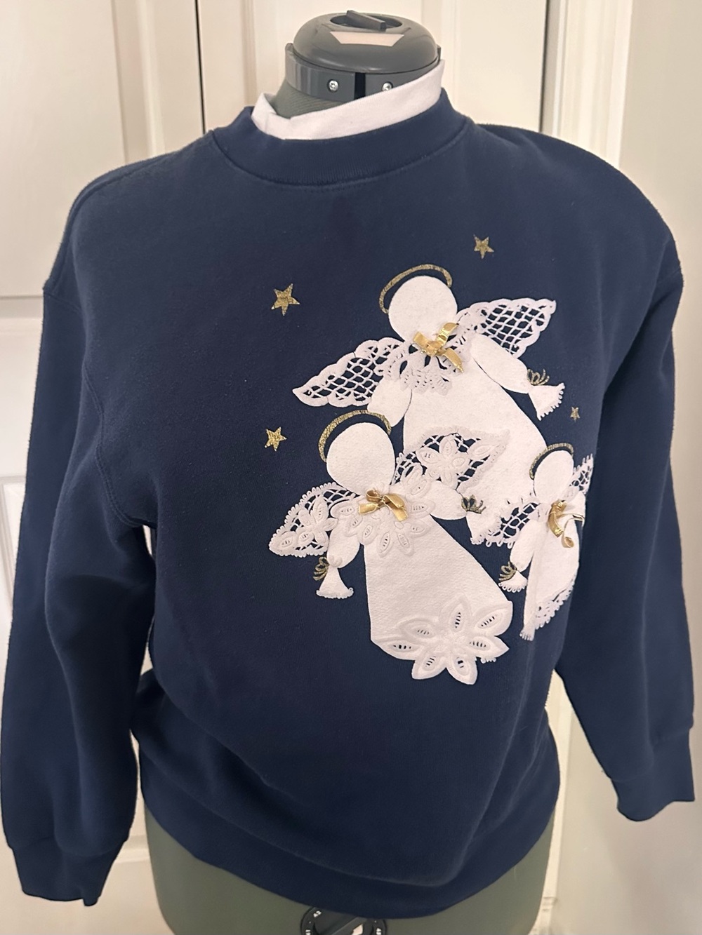 Fruit of the Loom Navy Blue Angel Appliqué Crewneck Sweater